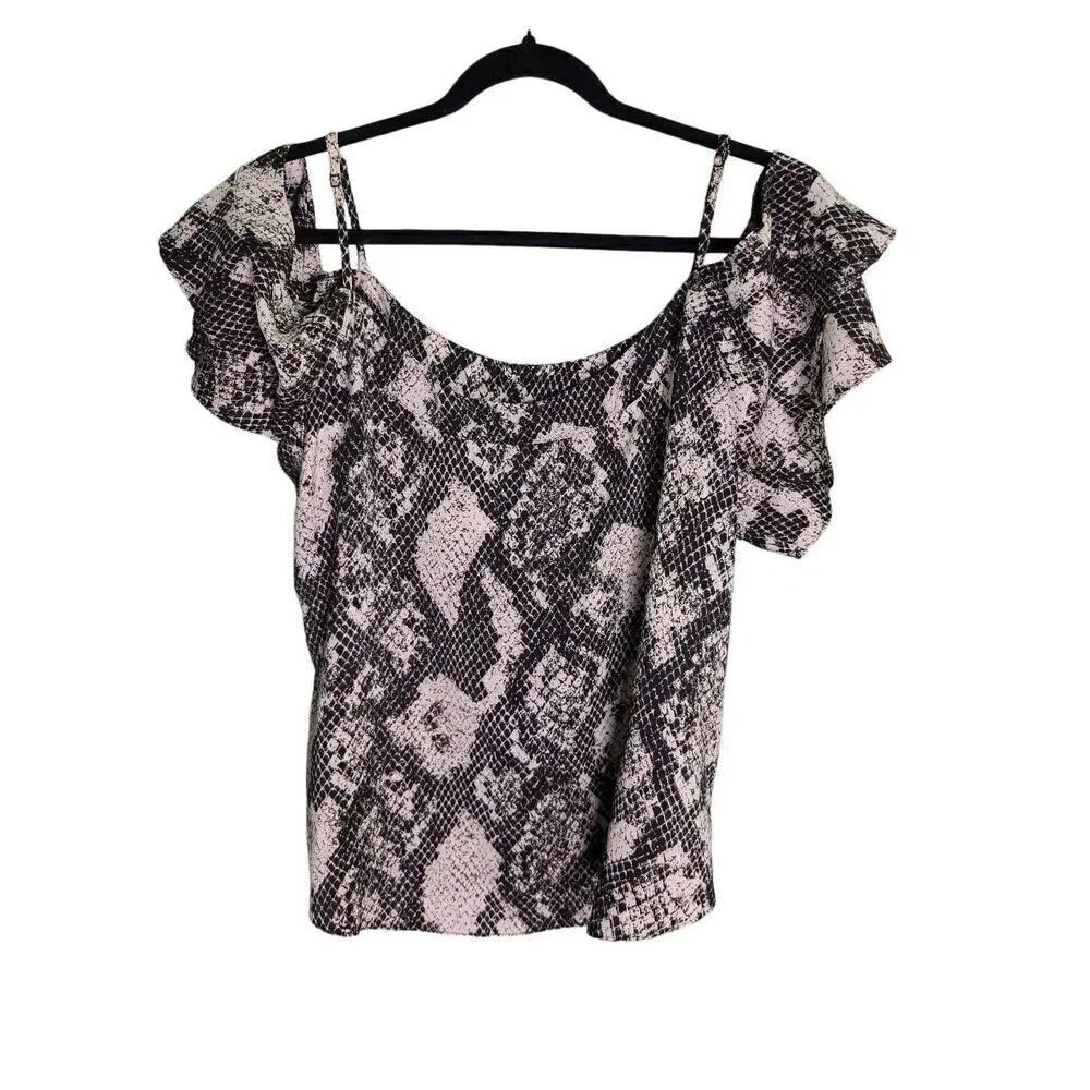 New York & Company Snake Print Cold Shoulder Top Women's Medium